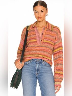 Something Navy Striped Polo Sweater Small
